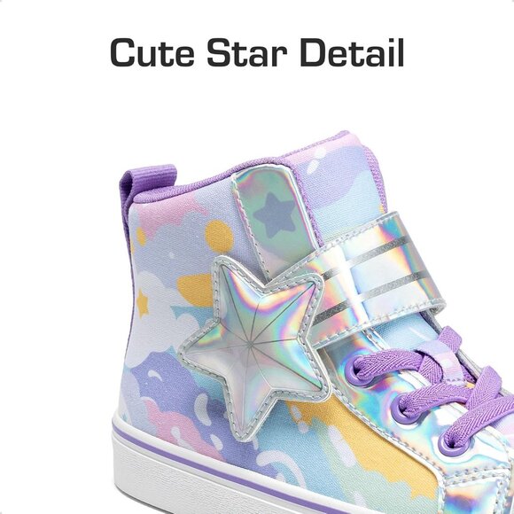 Kid's Girls Sneaker Hook Loop Sparkly Shiny Star Comfortable Casual Multi Shoes - Picture 2 of 6
